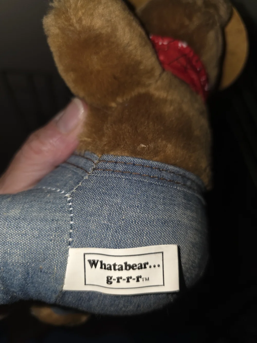 Whatabear Brown Plush Bear Toy with Cowboy Hat and Blue Jeans